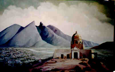 El museo del Obispado y el Cerro de la Silla. Oleo sobre tela.
